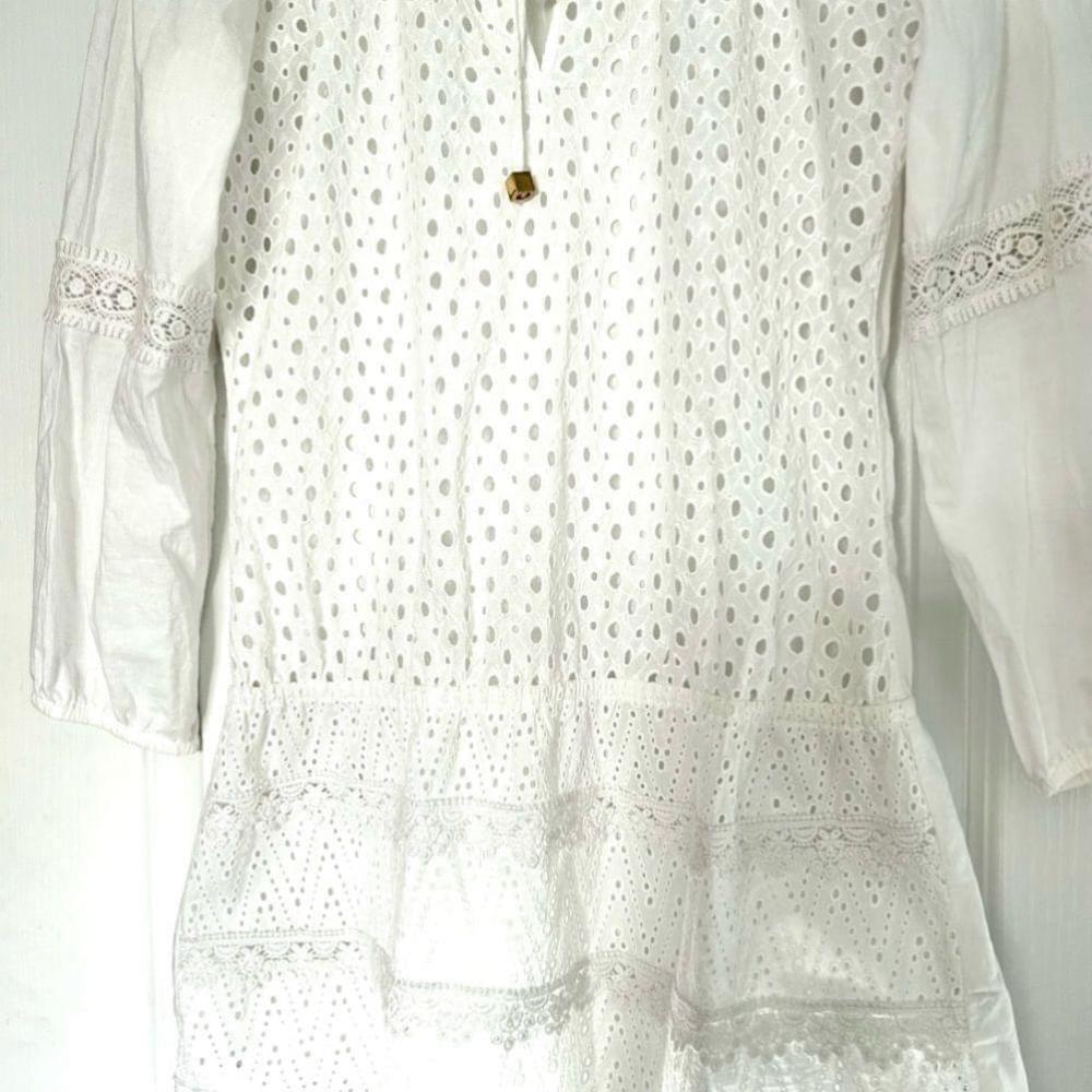 OndadeMar Swimwear dress Cotton Eyelet Tunic white cover up beach - Picture 8 of 9